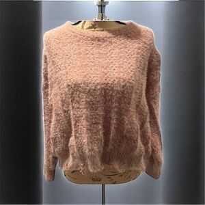 RAGA Women's Pink Fuzzy Pullover Sweater Scalloped Edges Size M